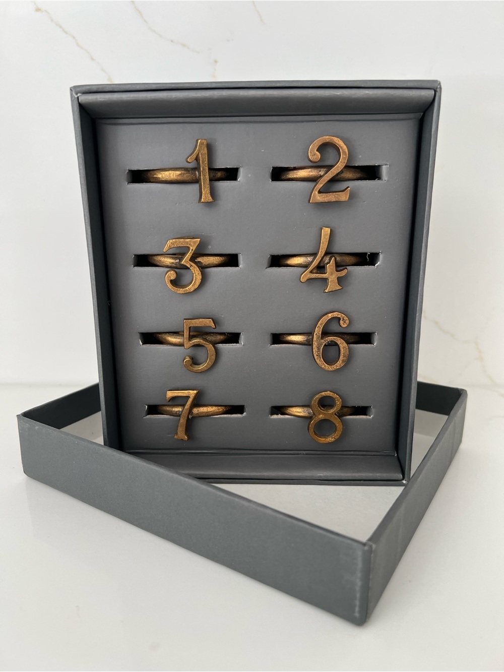 NIB Restoration Hardware Vintage Number Napkin Ring Collection (Set of 8)